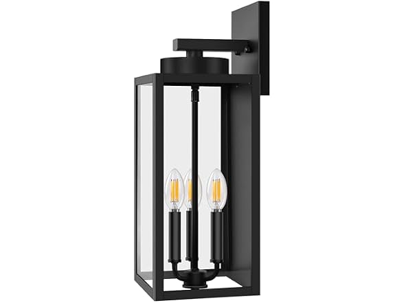 BesLowe 19” Large Outdoor Wall Light, 3-Light Exterior Porch Sconce, Black