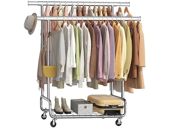 SONGMICS Clothes Rack Silver Double Rod