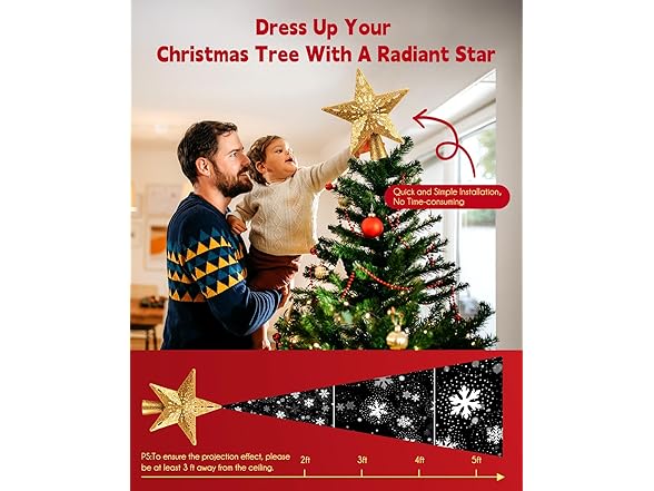 Brightown Christmas Star Tree Topper with Snowflake Projector