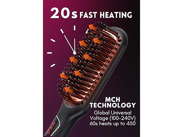 MEGAWISE Pro Ceramic Ionic Hair Straightener Brush for Home Salon