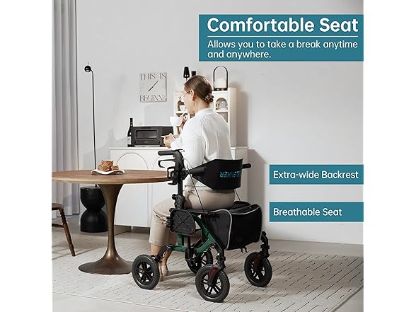 ELENKER All-Terrain 2 in 1 Rollator Walker & Transport Chair, Folding Wheelchair with 10” Non-Pneumatic Wheels for Seniors, Reversible Backrest & Detachable Footrests, Green (Open Box)