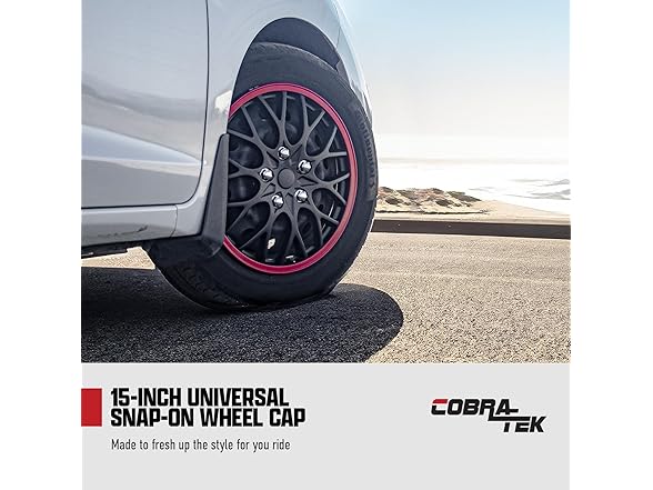 Cobra-Tek 099-KC 4PC Hubcaps JDM Black/Red- Choose Size