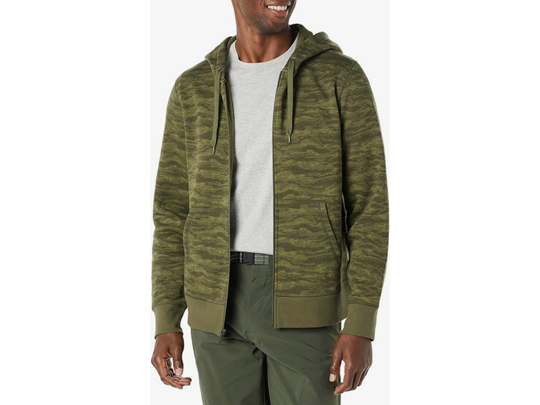 Amazon Essentials Men's Full-Zip Fleece Hoodie (Available in Big & Tall), Green Abstract Camo, Small