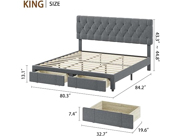 Senfot King Size Bed Frame with 2 Storage Drawers