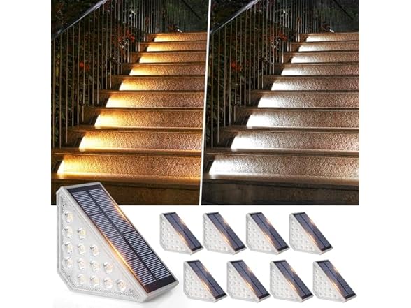 Bosceos 8-Pack Solar Stair Lights Outdoor Waterproof