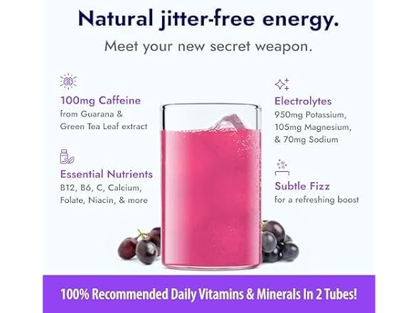 Zipfizz Daily Energy Drink Powder, Grape, 20 Pack