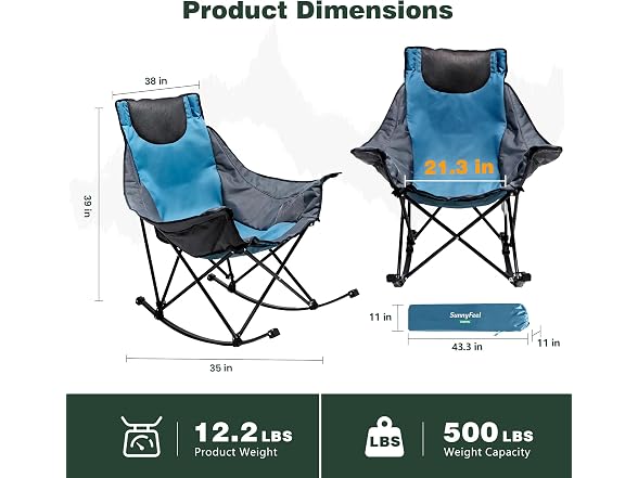 SUNNYFEEL Blue 2pk Rocking Camping Chair