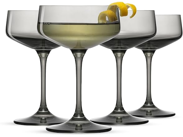 JoyJolt Sidney Cocktail Coupe Glasses Set of 4 | 8 oz Gray