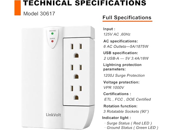 LINKVOLT 6-Outlet Surge Protector