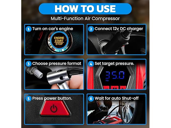 Bullseye 12V DC Car Tire Inflator Portable Air Compressor
