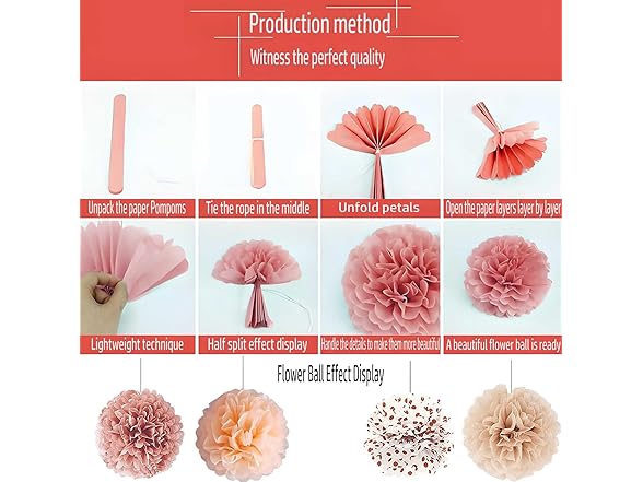 KUNYYI Rose Gradient Tissue Paper Pom