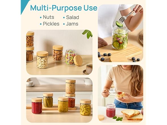 Vtopmart 6 Pack 16oz Glass Oats W/ Bamboo Lids