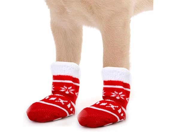 TEHAUX Christmas Dog Socks Non-Slip Warm Cot
