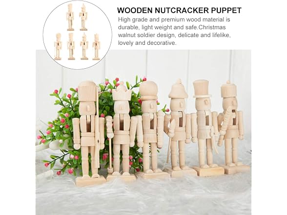 ABOOFAN 6Pcs Christmas Wooden Unfinished Nutcracker Figurines
