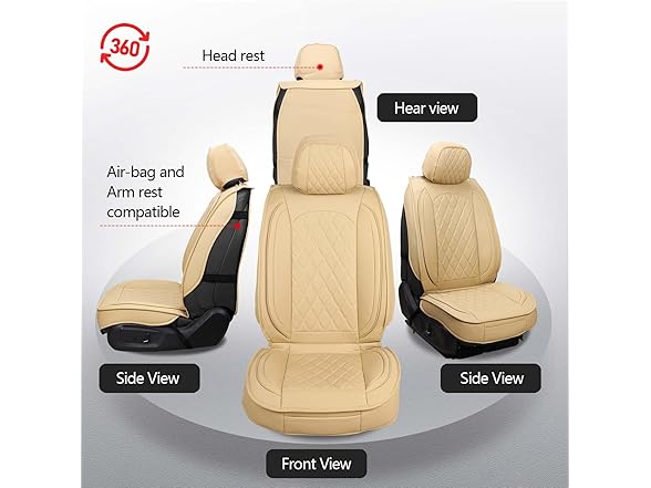 MIROZO Seat Covers Full Set Beige, Leath
