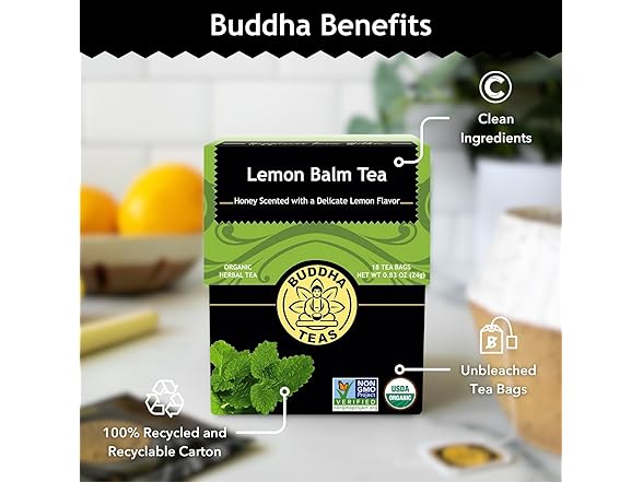 18CT Buddha Teas Organic Lemon Balm - OU Kosher