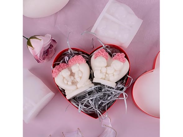 HOMYCOCO 2PCS Rose Bear Silicone Candle Molds