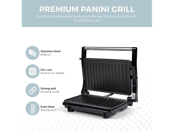 Alpha Living Electric Griddle Panini Press Sandwich Maker 
