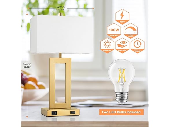 TOBUSA 22" Table Lamps, Set of 2