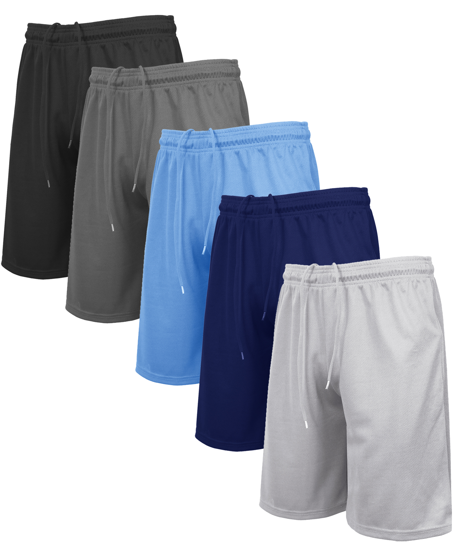 5Pk Mens Moisture Wicking Mesh Shorts - Gallery 7