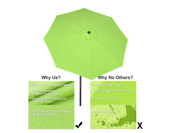 Yescom 9Ft UV50+ 3000PA Outdoor Umbrella Green
