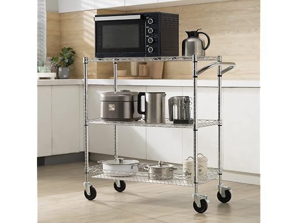 Kitchen Utility Cart, 3 Tiers, Wire Liner