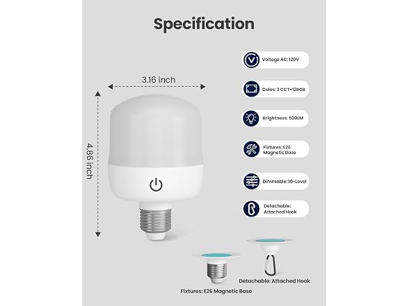 UNILAMP Rechargeable Light Bulbs 2Pk