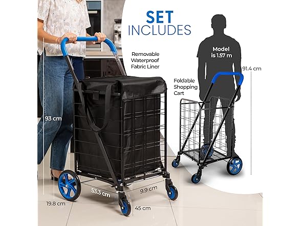 SereneLife Small Compact Folding Shopping Cart