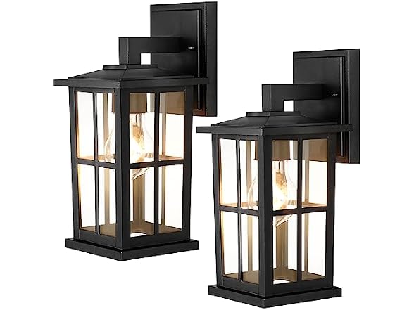 2-Pack Outdoor Wall Light Fixtures, Exterior Porch Lights, Black