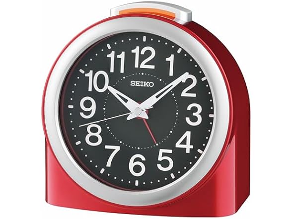 SEIKO Non Ticking Bedroom Alarm Clock, Red, 5 Inches