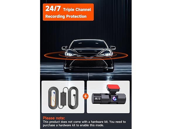 TUIFAC 3 Channel 4K WiFi Dash Cam Front and Rear Inside