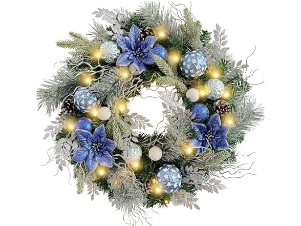Wanna-CUL 24" Pre-Lit Winter Christmas Wreath