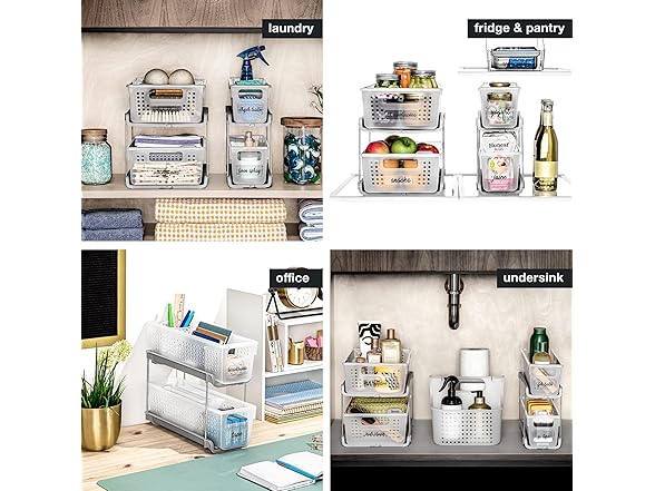 madesmart Mini 2 Tier Organizer, Pack of 4, Frost