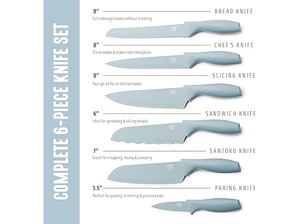 GreenLife 6Pc Kitchen Knife Set, Blue