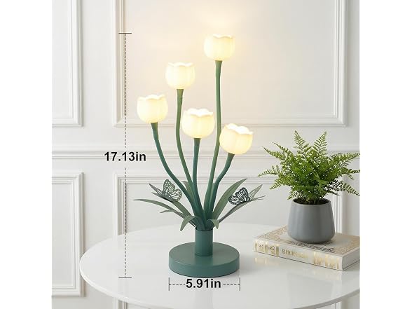TOBUSA Green Flower Table Lamp, Adjustable Gooseneck Flower
