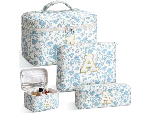 3 Pcs Quilted Makeup Bag Set