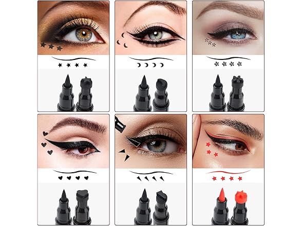 Pinkiou 6Pcs Eyeliner Stamp Pen Set