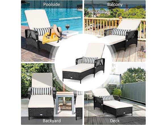 Tangkula Wicker Chaise Lounge Outdoor
