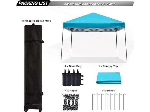 ABCCANOPY 10x10 Pop Up Canopy Tent, Slant Leg Outdoor Shade, Turquoise