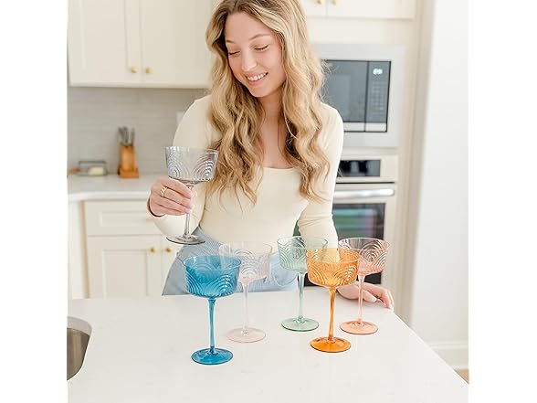Handmade Colorful Coupe Glasses Set of 6