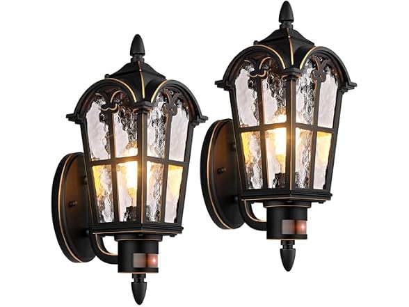 2-Pack 16” Large Motion Sensor Outdoor Wall Lights, Black & Gold