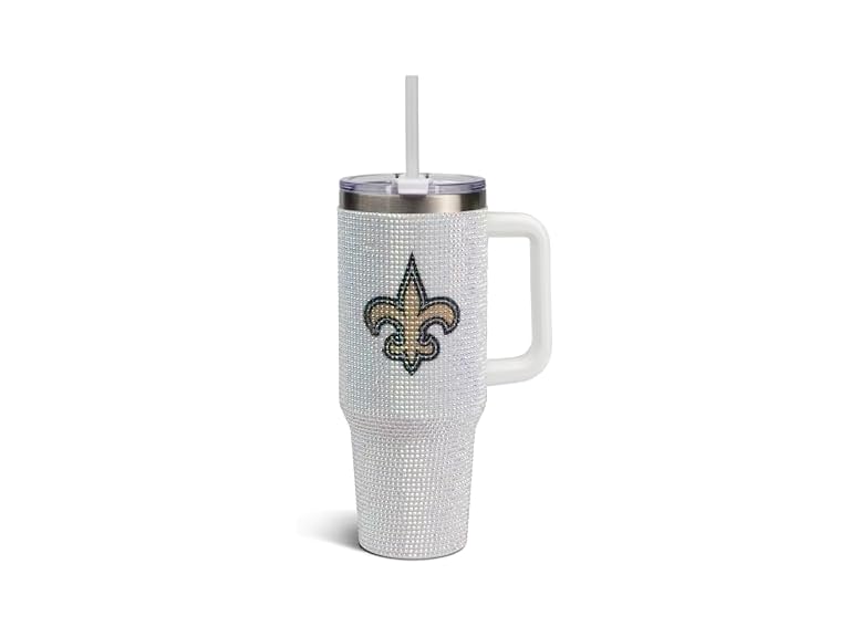 The Memory Company Officially Licensed NFL 40oz Stainless Steel Tumbler - Double Wall Insulated Travel Cup with Handle and Straw Lid - Crystal Rhinestone Design
