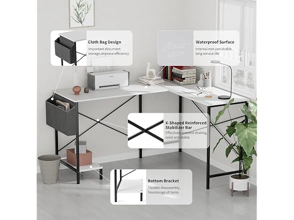 InfiniPower L-Shaped Corner Desk, 50-Inch Reversible