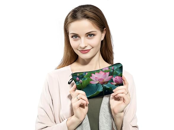 Lotus Pond Print Makeup Bag