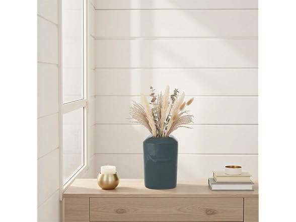 Creative Co-Op Square Enameled Metal Vase, Green Finish