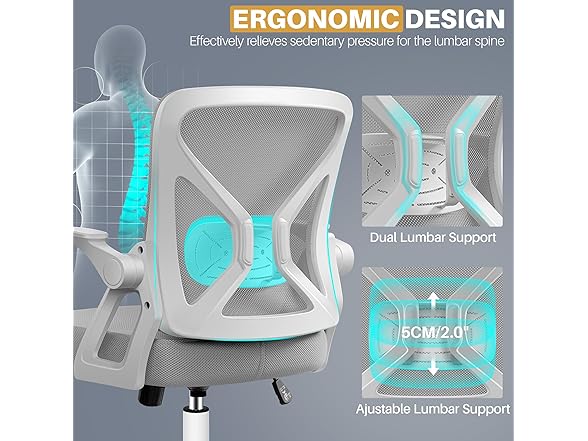 FelixKing Office Chair - Ergonomic Desk Chair Breathable Mesh Task Chair with Wheels and Lumbar Support Home Desk Office Chair with Flip up Armrest Rolling Swivel Computer Chair for Home Office Gray (Open Box)