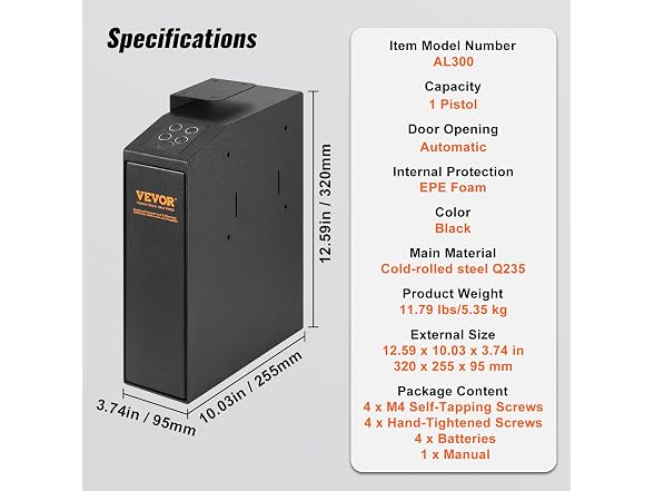 Mounted Gun Safe for Pistols, Biometric Gun Safe