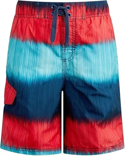 Kanu Surf Boys' Reflection Quick Dry UPF 50+ Beach Swim Trunk, Zipline Navy/Red, 3T