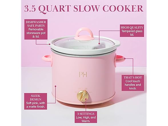 Paris Hilton 3.5-Quart Manual Slow Cooker, Pink