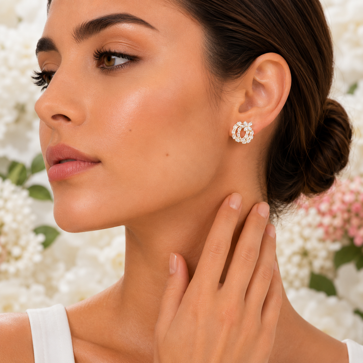 18K Gold Pear CZ Huggie Hoops - Gallery 6